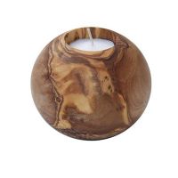 Olive Wood Ball Candle Holder