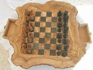 Large Olive wood chess board 52 cm with pieces 
